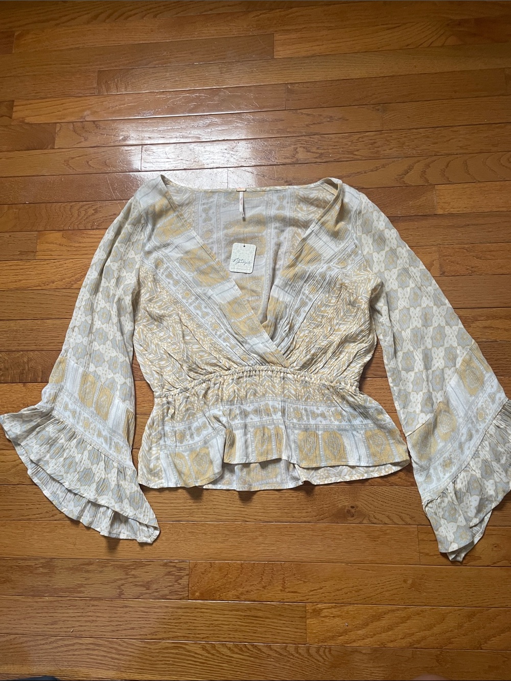 Free People Boho Blouse in Cream and Mustard